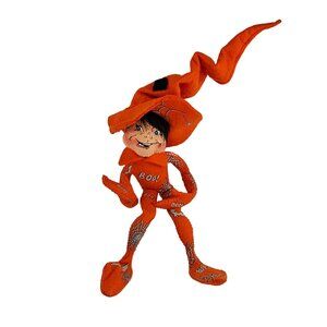 Annalee Hobgoblin Elf Halloween Orange Boo Spider Webs Bats 10"